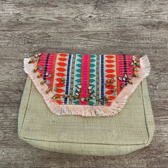 Area Stars Canvas Embroidered Beaded Clutch Bag - Picture 1 of 5